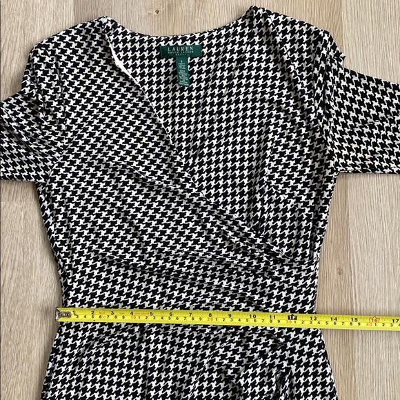 Lauren Ralph Lauren Houndstooth Faux Wrap Dress Black White Career Office Midi - Picture 8 of 11